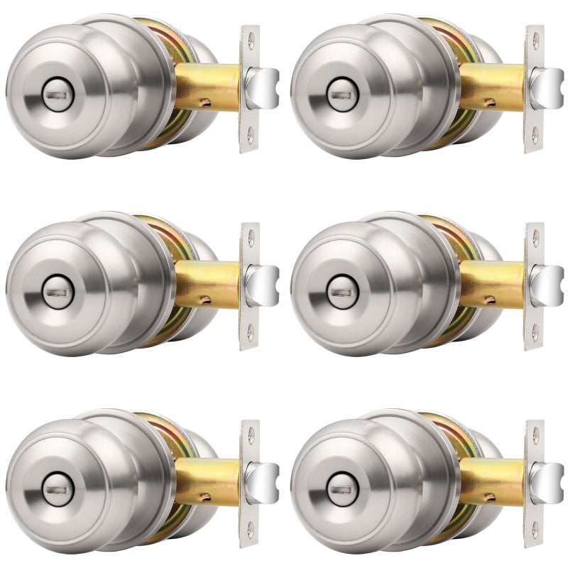 Probrico Brushed Nickel Interior Door Knobs  Privacy Door Knob for Bathroom Bedroom  Stainless Steel Door Knob for Interior Door  6 Pack - Image 1